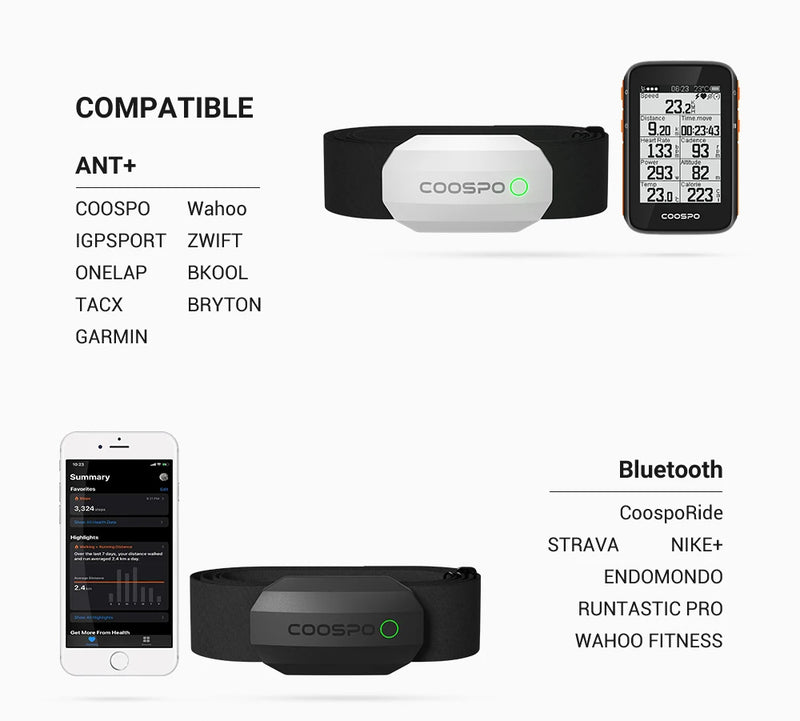 Ceinture cardio COOSPO H808S – Bluetooth & ANT+, Garmin, Wahoo, Zwift, vélo