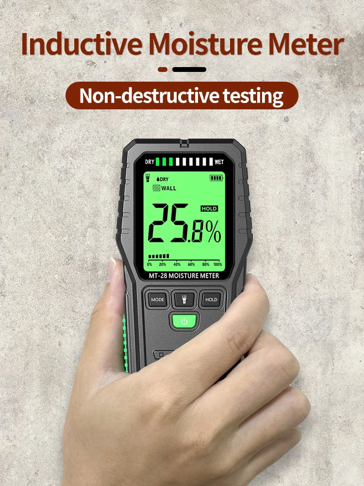 Humidimètre sans aiguille bois & mur – 19 mm, écran LCD, précision ±4%