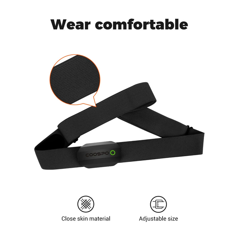 Ceinture cardio COOSPO H808S – Bluetooth & ANT+, Garmin, Wahoo, Zwift, vélo