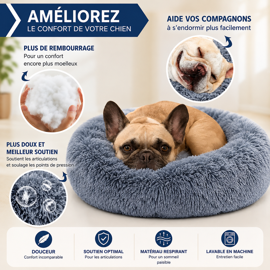 Lit rond en peluche pour chien & chat – panier anti-anxiété moelleux, lavable, 40 cm