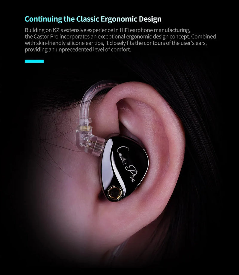 Écouteurs KZ Castor PRO – intra-auriculaires HiFi, câble détachable, basses