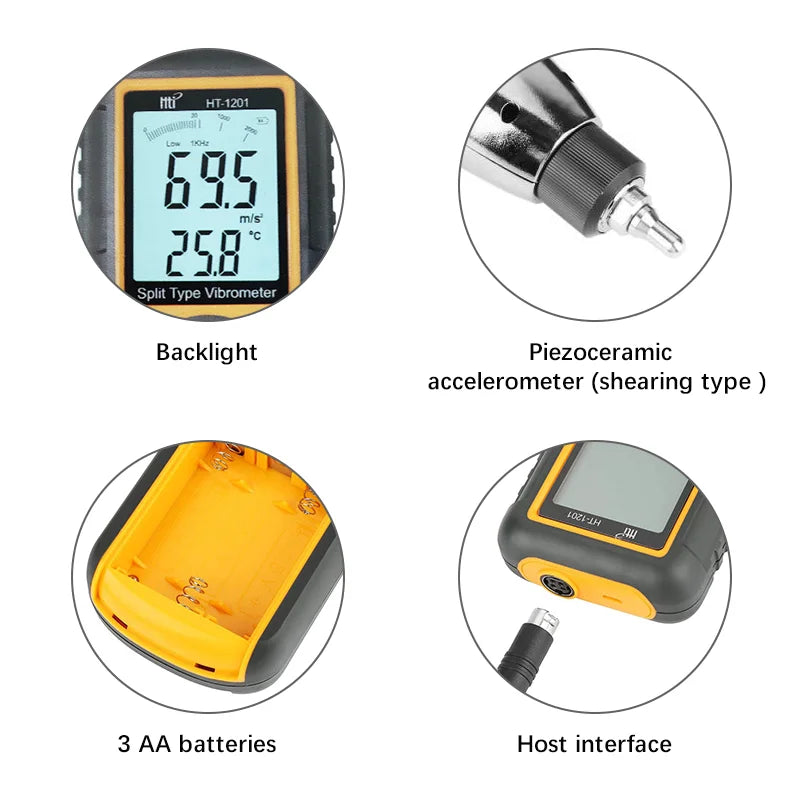 Vibromètre numérique HT-1201 – testeur de vibrations portable haute précision