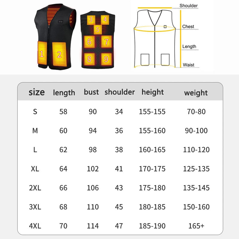 Gilet chauffant USB graphène – veste chauffante unisexe, camping, hiver
