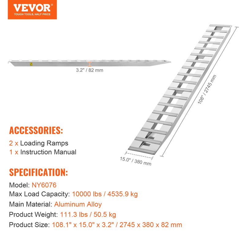Rampes de chargement aluminium SucceBuy – 880/6000/10000 lbs, antidérapantes, lot de 2