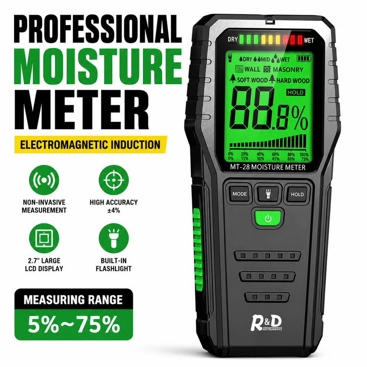 Humidimètre sans aiguille bois & mur – 19 mm, écran LCD, précision ±4%