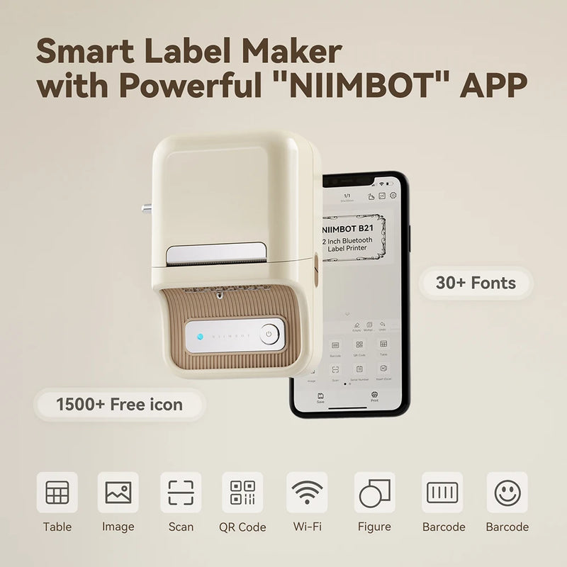 Imprimante d'étiquettes thermique NiiMbot B21 – Bluetooth sans encre, batterie 1500 mAh