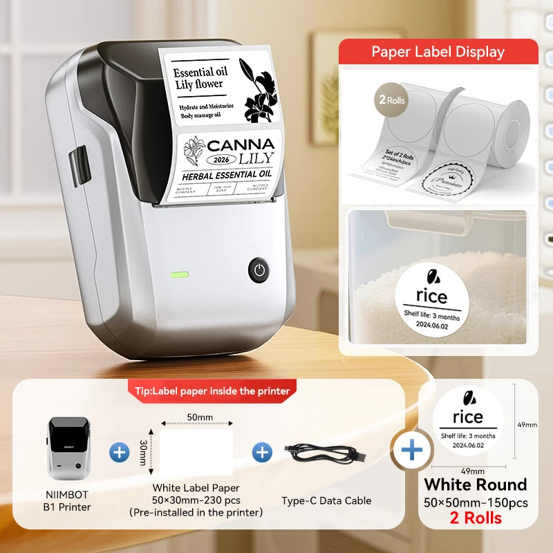Étiqueteuse thermique NiiMbot B1 – Bluetooth sans fil, 203 DPI, portable