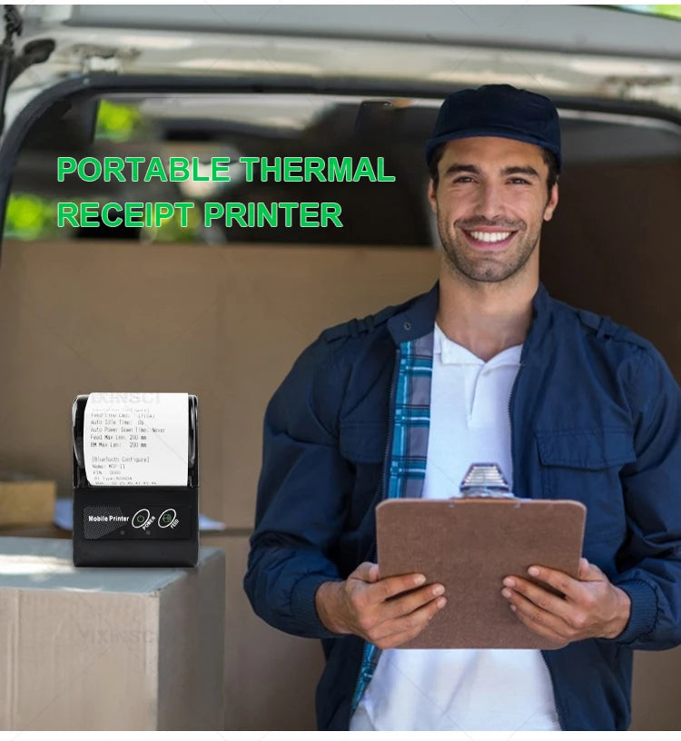 Mini-imprimante thermique portable Bluetooth 58 mm – reçus, sans encre, batterie 10h