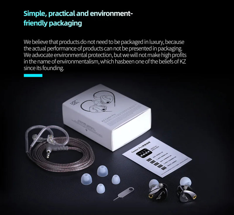 Écouteurs KZ Castor PRO – intra-auriculaires HiFi, câble détachable, basses