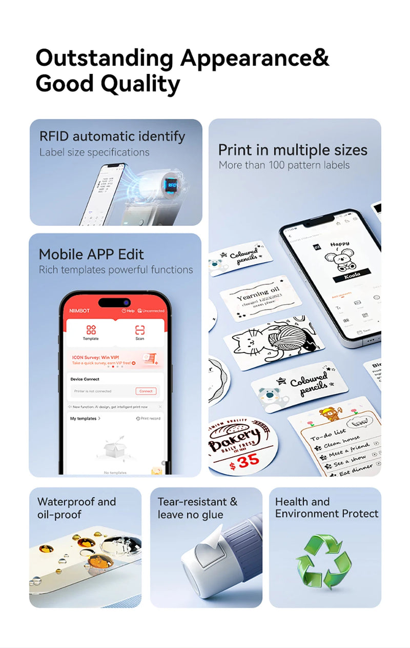 Étiqueteuse thermique NiiMbot B1 – Bluetooth sans fil, 203 DPI, portable