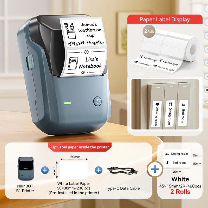 Étiqueteuse thermique NiiMbot B1 – Bluetooth sans fil, 203 DPI, portable