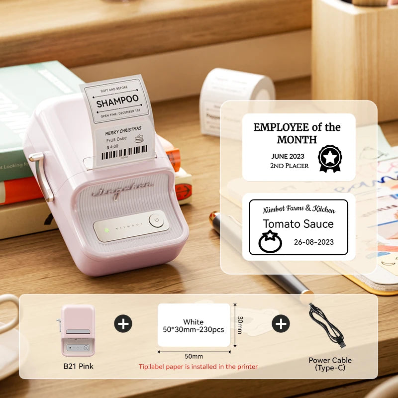 Imprimante d'étiquettes thermique NiiMbot B21 – Bluetooth sans encre, batterie 1500 mAh