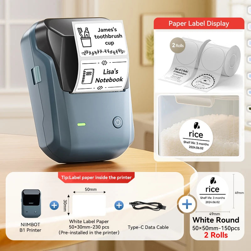Étiqueteuse thermique NiiMbot B1 – Bluetooth sans fil, 203 DPI, portable