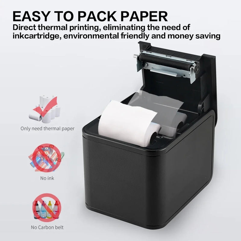 Imprimante thermique de tickets Xprinter XP-80T – 80 mm, USB/LAN, coupe-papier auto