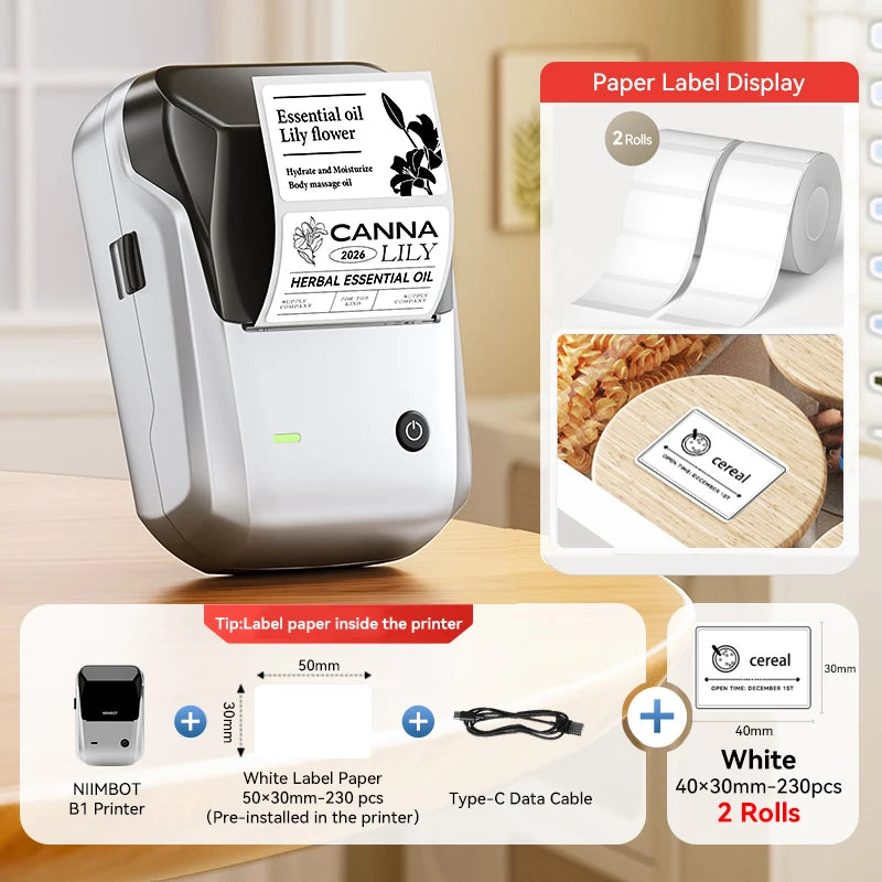Étiqueteuse thermique NiiMbot B1 – Bluetooth sans fil, 203 DPI, portable