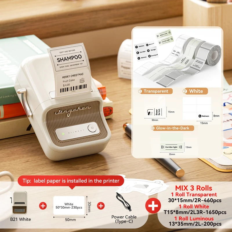 Imprimante d'étiquettes thermique NiiMbot B21 – Bluetooth sans encre, batterie 1500 mAh