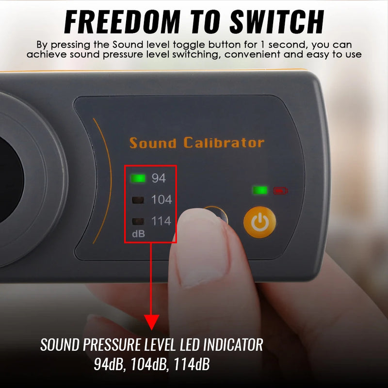 Calibrateur sonomètre 94/104/114 dB – étalonnage micro 1/2 pouce, compact
