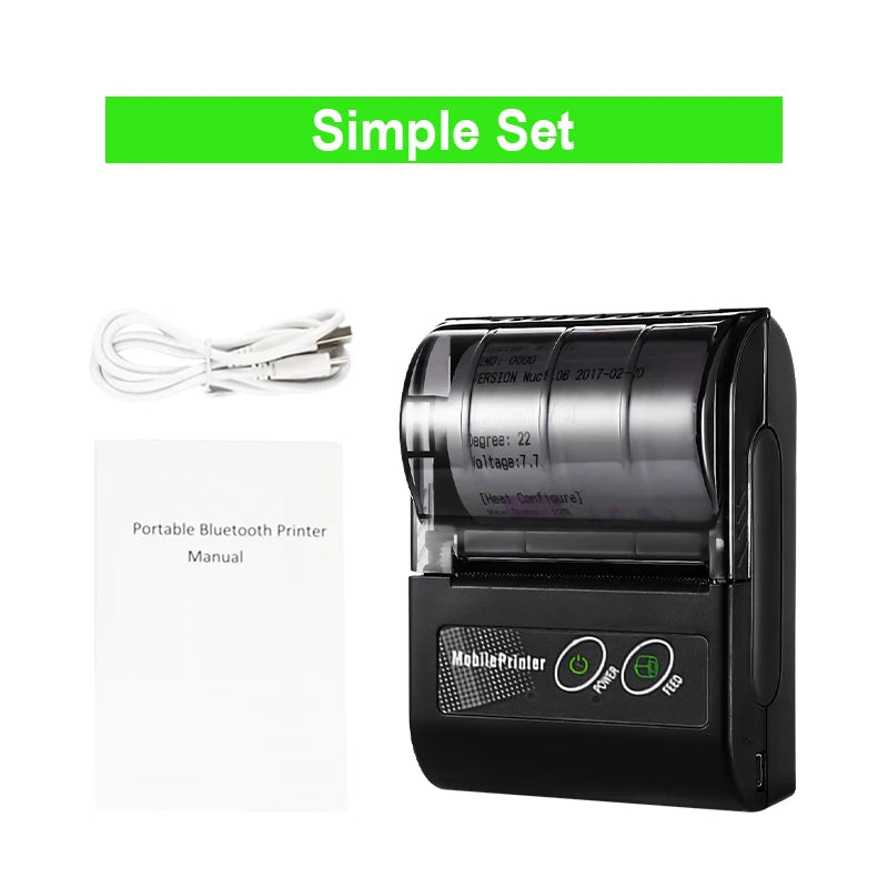 Mini-imprimante thermique portable Bluetooth 58 mm – reçus, sans encre, batterie 10h