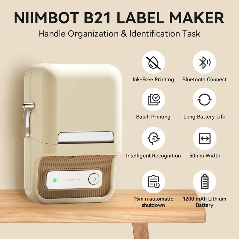 Imprimante d'étiquettes thermique NiiMbot B21 – Bluetooth sans encre, batterie 1500 mAh