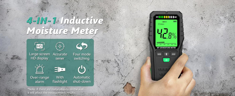 Humidimètre sans aiguille bois & mur – 19 mm, écran LCD, précision ±4%