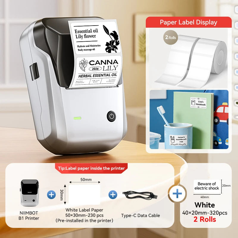 Étiqueteuse thermique NiiMbot B1 – Bluetooth sans fil, 203 DPI, portable