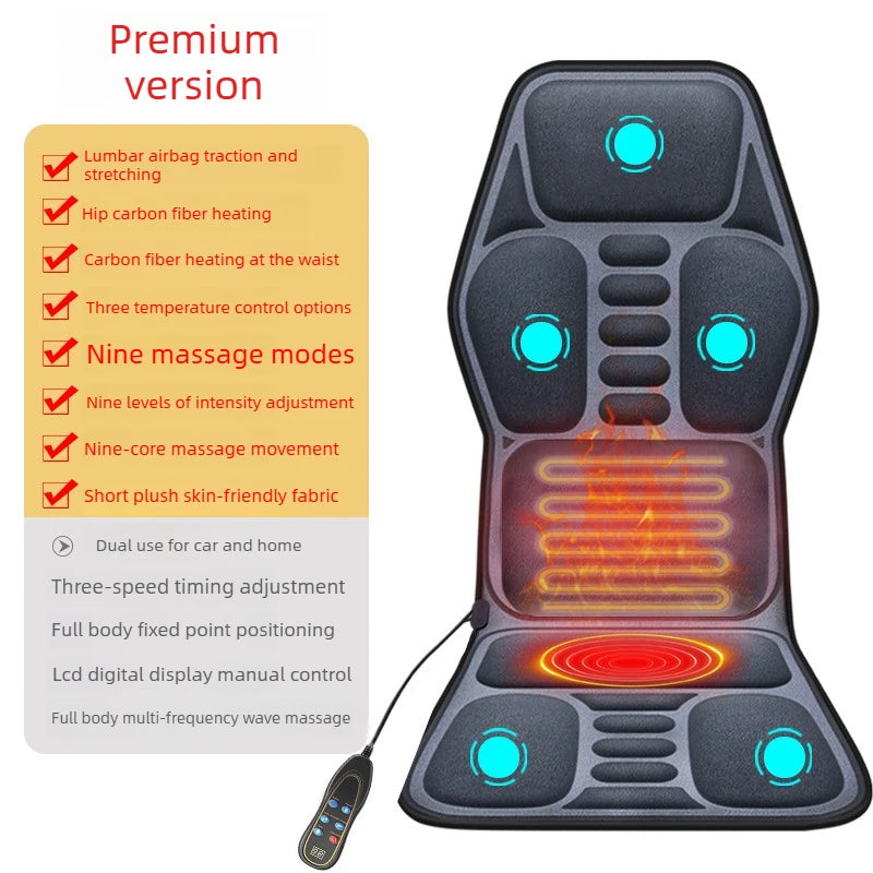 Coussin de massage chauffant – airbag lombaire réglable, bureau, voiture