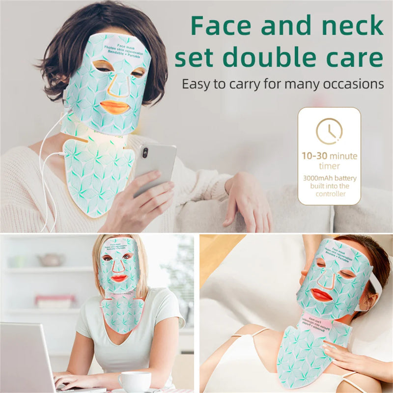Masque LED visage & cou 8 couleurs – luminothérapie anti-âge, acné, rides