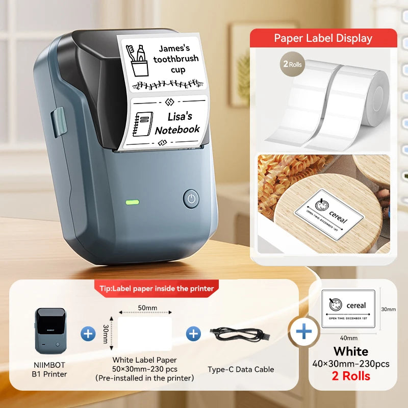 Étiqueteuse thermique NiiMbot B1 – Bluetooth sans fil, 203 DPI, portable