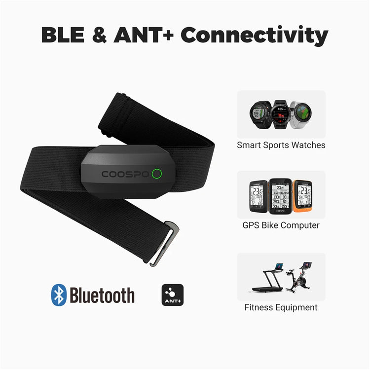 Ceinture cardio COOSPO H808S – Bluetooth & ANT+, Garmin, Wahoo, Zwift, vélo