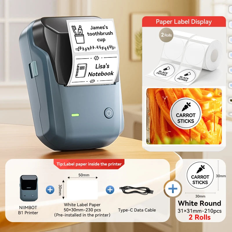 Étiqueteuse thermique NiiMbot B1 – Bluetooth sans fil, 203 DPI, portable