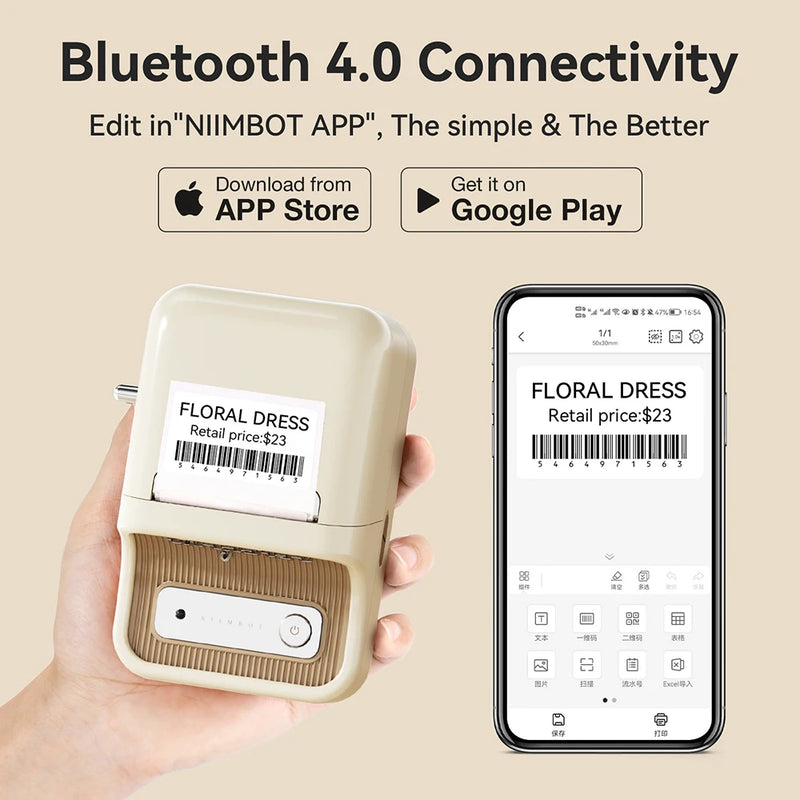 Imprimante d'étiquettes thermique NiiMbot B21 – Bluetooth sans encre, batterie 1500 mAh