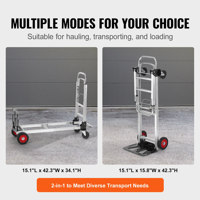 Chariot à main pliant 2-en-1 SucceBuy – 400 lbs, aluminium, 4 roues pivotantes