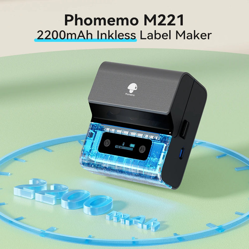 Imprimante d'étiquettes Phomemo M221 – Bluetooth sans fil, large 20-80 mm, 203 DPI