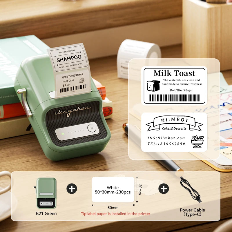Imprimante d'étiquettes thermique NiiMbot B21 – Bluetooth sans encre, batterie 1500 mAh