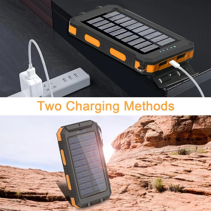Batterie externe solaire 80000 mAh – power bank étanche, lampe LED, USB