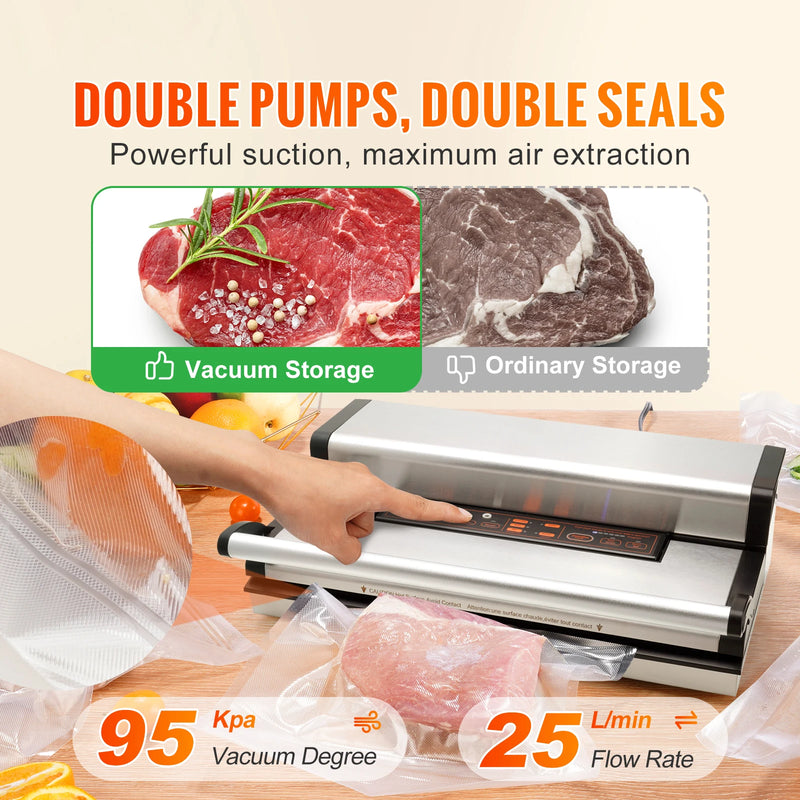 Machine sous vide SucceBuy 95 kPa – double pompe, coupe-rouleau, sacs inclus