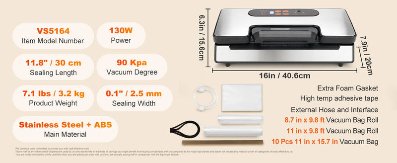 Machine sous vide SucceBuy 95 kPa – double pompe, coupe-rouleau, sacs inclus