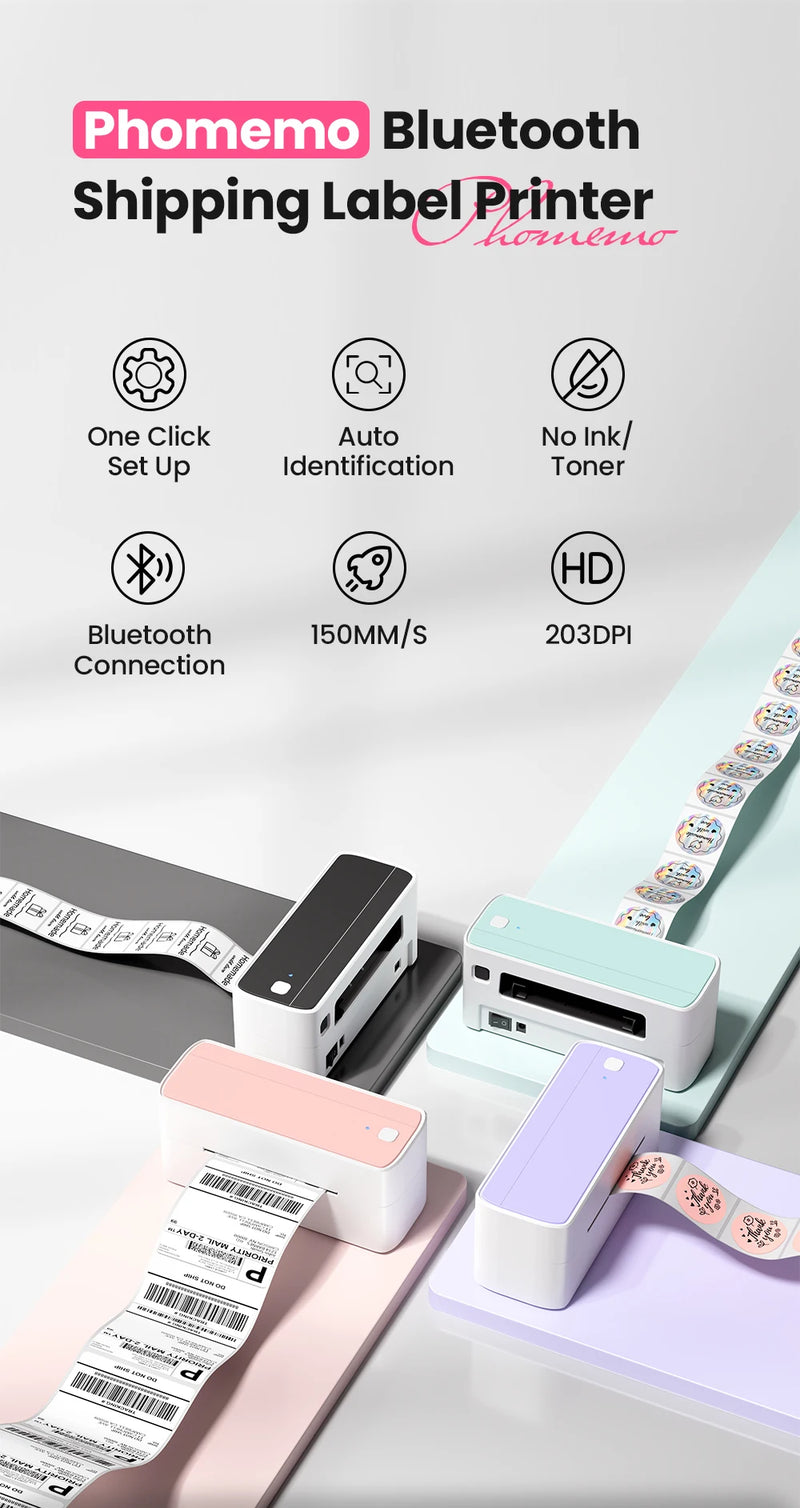 Imprimante d'étiquettes d'expédition Phomemo 241BT – Bluetooth 4x6, thermique 203 DPI