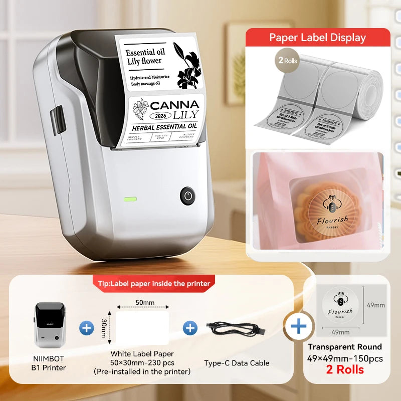 Étiqueteuse thermique NiiMbot B1 – Bluetooth sans fil, 203 DPI, portable