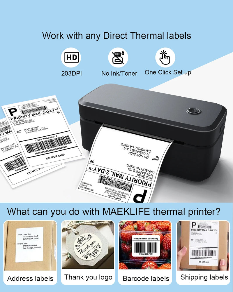 Imprimante d'étiquettes thermique Marklife X4 – 4x6, Bluetooth, reconnaissance auto