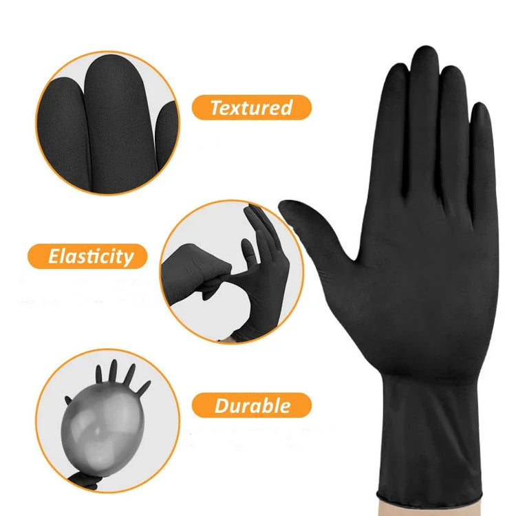 Gants jetables nitrile noir – sans latex, texturés, lot de 10 à 100