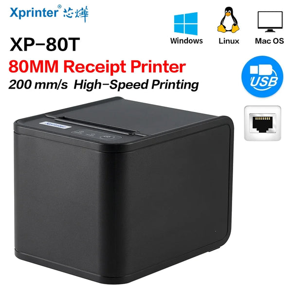 Imprimante thermique de tickets Xprinter XP-80T – 80 mm, USB/LAN, coupe-papier auto