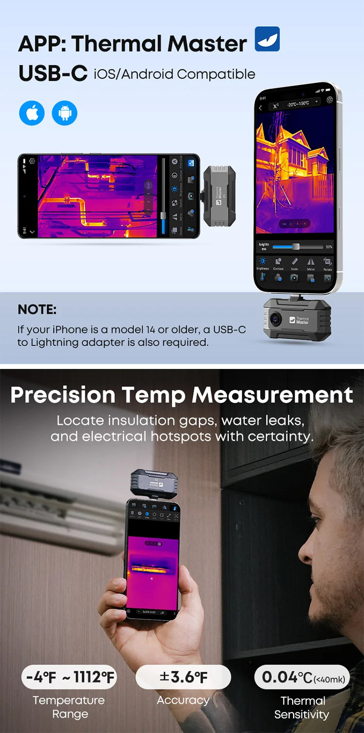 Caméra thermique Thermal Master P1 – iPhone & Android, 320x240, 600°C