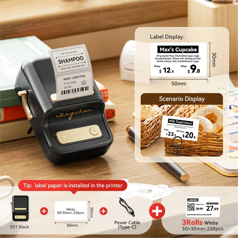 Imprimante d'étiquettes thermique NiiMbot B21 – Bluetooth sans encre, batterie 1500 mAh