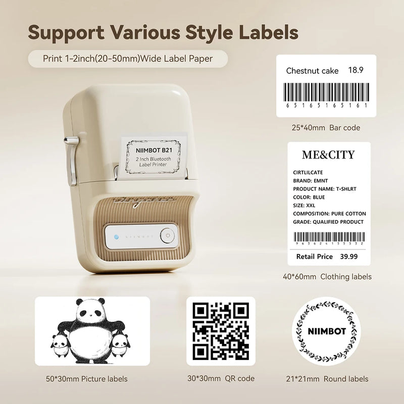 Imprimante d'étiquettes thermique NiiMbot B21 – Bluetooth sans encre, batterie 1500 mAh