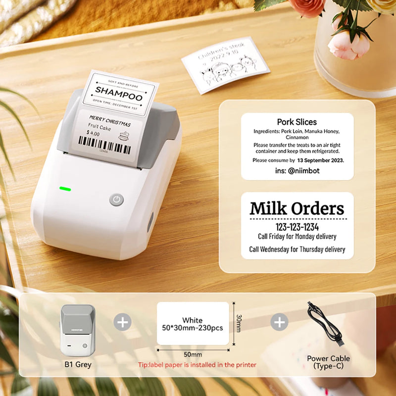 Étiqueteuse thermique NiiMbot B1 – Bluetooth sans fil, 203 DPI, portable
