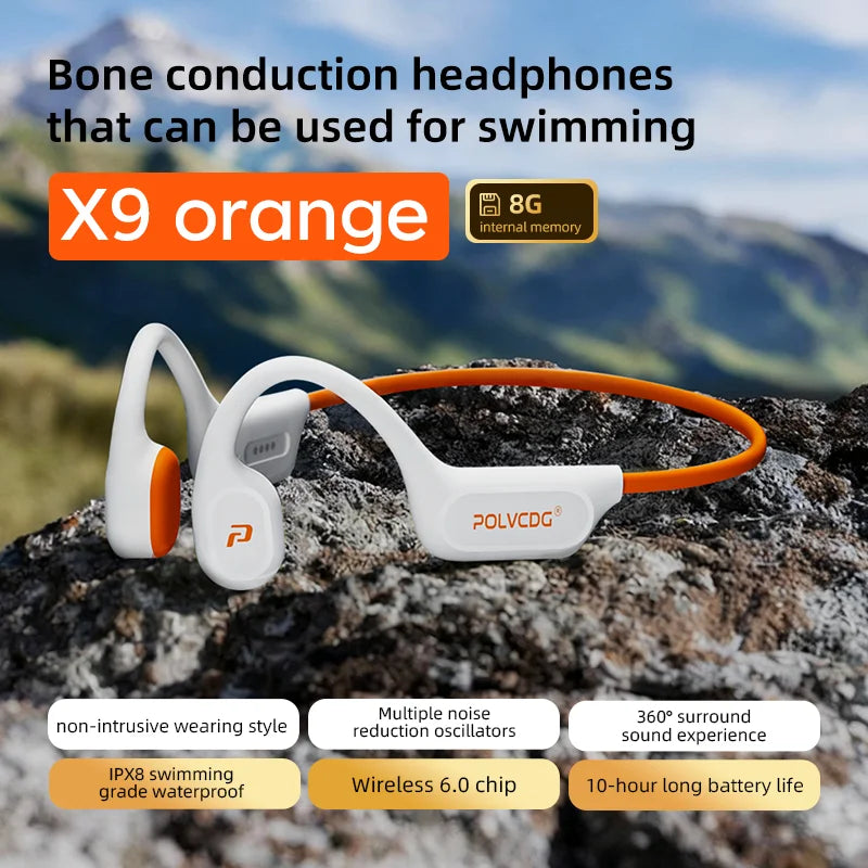 Écouteurs conduction osseuse POLVCDG X9 – IPX8 étanche, 32 Go, natation