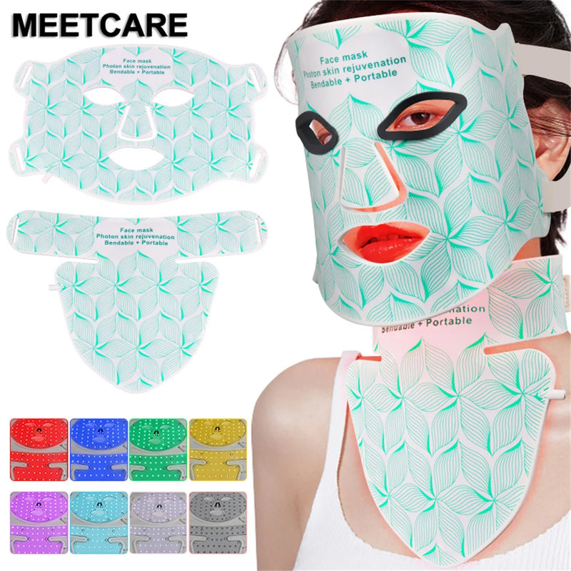 Masque LED visage & cou 8 couleurs – luminothérapie anti-âge, acné, rides