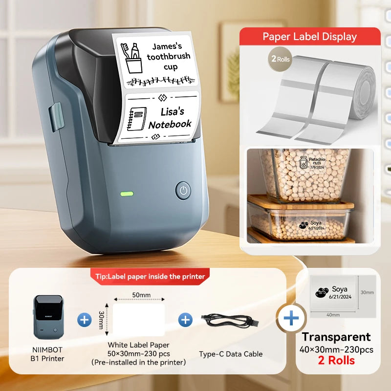 Étiqueteuse thermique NiiMbot B1 – Bluetooth sans fil, 203 DPI, portable