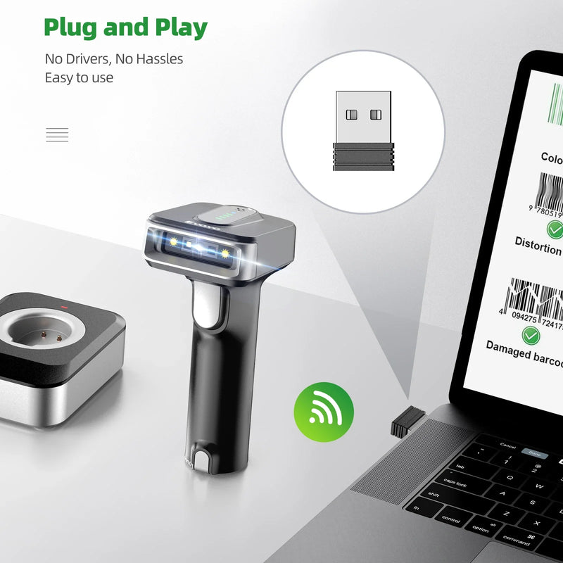Scanner de codes-barres 2D Eyoyo EY-029 – Bluetooth, sans fil 2.4G et USB, batterie 2500 mAh